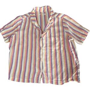 Marine Layer Doze Pajama Shirt Women XS Multicolor Striped Tencel Linen Summer